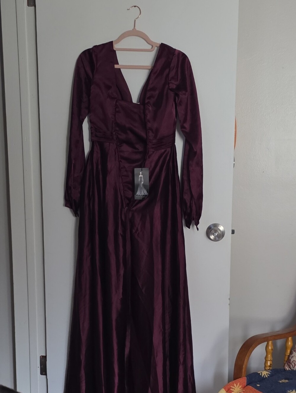 Vero Moda Deep Burgundy Satin Long Sleeve Maxi Dress